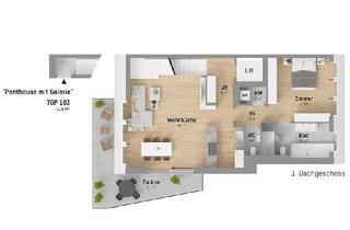 Penthouse kaufen in Paulitschkegasse, 1220 Wien, Malerisches 3-Zimmer Penthouse mit Galerie nur 290 m vom Wasser entfernt. Deckenkühlung