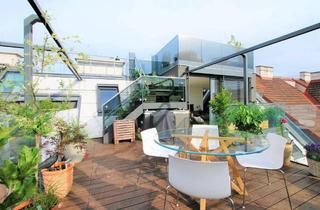 Wohnung mieten in Rochusmarkt, 1030 Wien, LUXUS DACHGESCHOSS - 4 Zimmer - 360° WIEN BLICK - ca. 198m² gew. NFL - ca. 53m² Terrassen/ Balkone - hochwertige Ausstattung - Einbauküche - 2 Garagenplätze (zusätzlich) - Rochusmarkt und Grüner Prater - 5 Jahre befristet