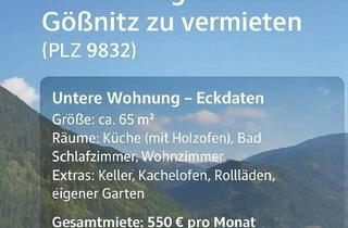 Wohnung mieten in Gößnitz, 9832 Gößnitz, Gemütliche 2-Zimmer Altbauwohnung mit Garten