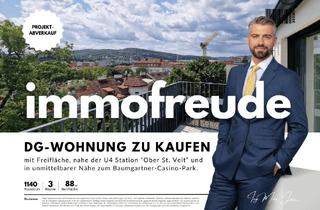 Wohnung kaufen in Hütteldorfer Straße 335, 1140 Wien, Zum Verkauf steht eine 3 Zimmer Dachgeschosswohnung ohne Dachschrägen mit Fernblick und Terrasse, in Wien Penzing, nahe der U4 Station “Ober St. Veit” und in unmittelbarer Nähe zum Baumgartner-Casino-Park.