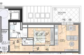 Penthouse kaufen in 1220 Wien, Single Studio - Penthouse - UNVERBAUBARER AUSBLICK im 2. DG mit 10 m2 DACHTERRASSE - hell und ruhig - provisionfrei - barrierefrei - Lift - PV-Anlage und Wärmepumpe