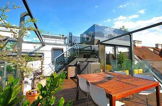 Wohnung mieten in Rochusmarkt, 1030 Wien, LUXUS DACHGESCHOSS - 4 Zimmer - 360° BLICK - ca. 204m² gew. NFL - ca. 50m² Terrassen - hochwertige Ausstattung - Einbauküche - 2 Garagenplätze - Rochusmarkt - Grüner Prater - 3+2 Jahre befristet