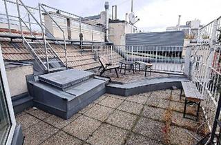 Wohnung mieten in Eggerthgasse, 1060 Wien, NASCHMARKT-NÄHE, FERNBLICK, 55 m2 Dachgeschoss mit Terrasse, Wohnküche, 1 Zimmer, Galerie, Wannenbad, Parketten, Eggerthgasse