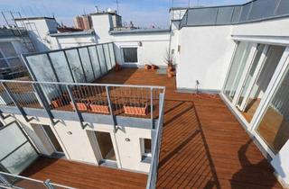 Wohnung mieten in 1060 Wien, Ruhige, helle Dachgeschosswohnung mit 35 m² Süd-/Westterrasse, 2 Bädern, Weitblick und Garage