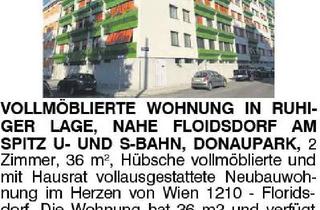 Wohnung mieten in Am Spitz, 1210 Wien, VOLLMÖBLIERTE WOHNUNG IN RUHIGER