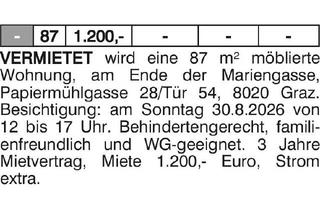 Wohnung mieten in Mariengasse, 8020 Graz, - 87 1.200,- - - -