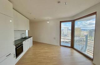 Loft mieten in 1100 Wien, moderne 1,5 Zimmer Wohnung im 15.OG mit großzügiger Freifläche - Co-Working / Fitnesscenter / Dachterrasse inklusive!