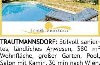 Haus kaufen in 2454 Trautmannsdorf an der Leitha, Stilvoll saniertes, ländliches Anwesen, 380 m² Wohnfläche, großer Garten, Pool, Salon mit Kamin