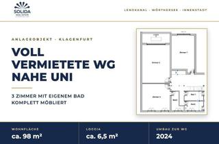 Wohnung kaufen in 9020 Klagenfurt, Voll vermietete WG nahe Uni Klagenfurt – 3 Zimmer mit eigenem Bad, komplett möbliert!