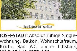 Wohnung kaufen in 1080 Wien, Absolut ruhige Singlewohnung, Balkon, Wohnschlafraum, Küche, Bad, WC, oberer Liftstock, HWB-174,40,