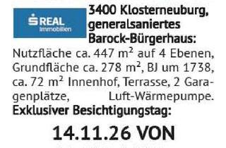 Haus mieten in 3400 Klosterneuburg, Generalsaniertes Barock-Bürgerhaus: Nutzfläche ca. 447 m² auf 4 Ebenen, Grundfläche ca. 278 m&s